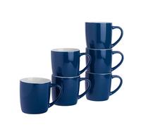 Argon Tableware Coloured Coffee Mugs - Navy - 350ml - Pack of 6 - Gloss Ceramic Stoneware Latte Cappuccino Cups Hot Chocolate Cups Colourful Mug Set with Handle