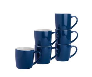 Argon Tableware Coloured Coffee Mugs - Navy - 350ml - Pack of 6 - Gloss Ceramic Stoneware Latte Cappuccino Cups Hot Chocolate Cups Colourful Mug Set with Handle