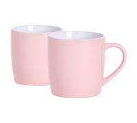 Argon Tableware Coloured Coffee Mugs - Pink - 350ml - Pack of 2 - Gloss Ceramic Stoneware Latte Cappuccino Cups Hot Chocolate Cups Colourful Mug Set with Handle
