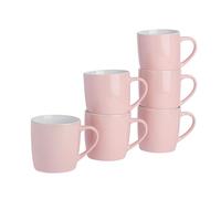 Argon Tableware Coloured Coffee Mugs - Pink - 350ml - Pack of 6 - Gloss Stoneware Latte Cappuccino Cups Hot Chocolate Cups Colourful Mug Set with Handle