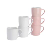 Argon Tableware Coloured Coffee Mugs - Pink/White - 350ml - Pack of 6 - Gloss Ceramic Stoneware Latte Cappuccino Cups Hot Chocolate Cups Colourful Mug Set with Handle