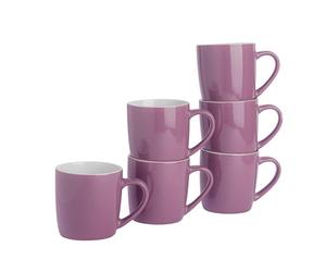 Argon Tableware Coloured Coffee Mugs - Purple - 350ml - Pack of 6 - Gloss Stoneware Latte Cappuccino Cups Hot Chocolate Cups Colourful Mug Set with Handle