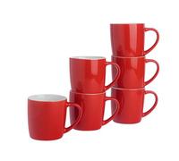 Argon Tableware Coloured Coffee Mugs - Red - 350ml - Pack of 6 - Gloss Stoneware Latte Cappuccino Cups Hot Chocolate Cups Colourful Mug Set with Handle