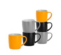 Argon Tableware Coloured Coffee Mugs - Scandi - 350ml - Pack of 6 - Matte Stoneware Latte Cappuccino Cups Hot Chocolate Cups Colourful Mug Set with Handle