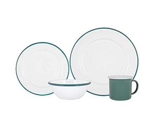 Argon Tableware Coloured Dinnerware Set - 16-Piece - Green Dinner Set Lightweight Camping Dinner Plates, Pasta Bowls, Coffee Mugs and Side Plates Dining Set