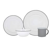 16 Piece White Enamel Dinner Set Argon Tableware Grey One Size