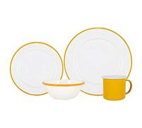 16 Piece White Enamel Dinner Set Argon Tableware Yellow One Size