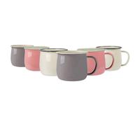 Argon Tableware Enamel Belly Mugs - 375ml - 3 Colours - Set of 6 Metal Drinking Cups Coffee Teacup Mug Set Hot, Cold Drinks Cups for Home, Kitchen, Dining, Travel, Camping, Hiking & Outdoor Use
