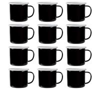 Argon Tableware Coloured Mugs - 375ml - Pack of 12 - Black Metal Insulated Coffee Mugs Lightweight Camping Cups for Drinking Tea, Hot Chocolate, Coffee