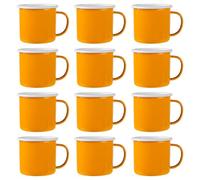 Argon Tableware Coloured Mugs - 375ml - Pack of 12 - Yellow Metal Insulated Coffee Mugs Lightweight Camping Cups for Drinking Tea, Hot Chocolate, Coffee