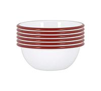 Argon Tableware Coloured Pasta Bowls - 16cm - Pack of 6 - Red Metal Enamel Cereal Lightweight Camping Serving Bowls for Snacks, Pasta, Cereal, Salad