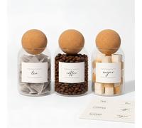 Argon Tableware Cork Ball Glass Tea Coffee Sugar Jars Set