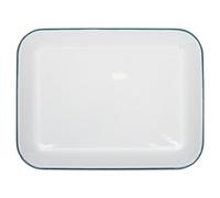 Argon Tableware Enamel Baking Tray - 34 x 26cm - Green Rim - Lightweight Metal Rectangular Enamel Oven Tray Kitchen Bakeware Flat Cooking Pan for Roasting, Baking