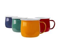 Argon Tableware Coloured Coffee Mugs - 375ml - Pack of 4 - Multicoloured Tea Mugs Metal Insulated Enamel Mugs Lightweight Camping Belly Latte Mug Hot Chocolate Mug