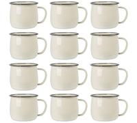Argon Tableware Coloured Coffee Mugs - 375ml - Pack of 12 - Cream/Grey Tea Mugs Metal Insulated Enamel Mugs Lightweight Camping Belly Latte Mug Hot Chocolate Mug