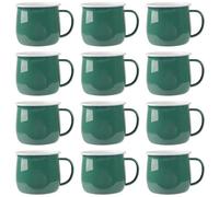 Argon Tableware Enamel Belly Mugs - 375ml - Green - Set of 12 Metal Drinking Cups Coffee Teacup Mug Set Hot, Cold Drinks Cups for Home, Kitchen, Dining, Travel, Camping, Hiking & Outdoor Use