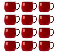 Argon Tableware Enamel Belly Mugs - 375ml - Red - Set of 12 Metal Drinking Cups Coffee Teacup Mug Set Hot, Cold Drinks Cups for Home, Kitchen, Dining, Travel, Camping, Hiking & Outdoor Use