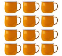 Argon Tableware Enamel Belly Mugs - 375ml - Yellow - Set of 12 Metal Drinking Cups Coffee Teacup Mug Set Hot, Cold Drinks Cups for Home, Kitchen, Dining, Travel, Camping, Hiking & Outdoor Use