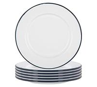 Argon Tableware White Enamel Dinner Plates - 25.5Cm - Navy - Pack Of 6, Blue