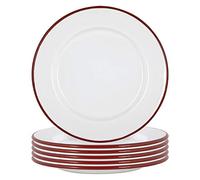 Argon Tableware White Enamel Dinner Plates - 25.5Cm - Red - Pack Of 6, Red