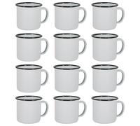 Argon Tableware Espresso Cups - 130ml - Pack of 12 - Black Small Metal Insulated Coffee Mugs Lightweight Camping Cups for Drinking Tea, Hot Chocolate, Coffee