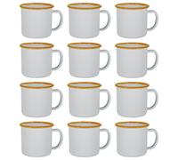 Argon Tableware Enamel Espresso Cups - 130ml - Yellow - Set of 12 Metal Drinking Mugs Teacup Coffee Mug Set Hot, Cold Drinks Cups for Home, Kitchen, Dining, Travel, Camping, Hiking & Outdoor Use