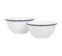Argon Tableware 2 Piece Mixing Bowl Set - Blue Rim - Large White Enamelware Metal Nesting Kitchen Mixing Bowls for Baking, Cooking, Food Prep, Salad, Picnic, Camping & Outdoor Use - 1.6L & 1.1L