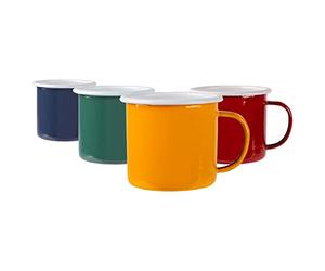 Argon Tableware Enamel Mugs - 375ml - 4 Colours - Set of 4 Metal Drinking Cups Coffee Teacup Mug Set Hot, Cold Drinks Cups for Home, Kitchen, Dining, Travel, Camping, Hiking & Outdoor Use