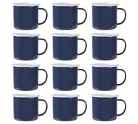 Argon Tableware Enamel Mugs - 375ml - Navy - Set of 12 Metal Drinking Cups Coffee Teacup Mug Set Hot, Cold Drinks Cups for Home, Kitchen, Dining, Travel, Camping, Hiking & Outdoor Use