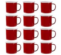 Argon Tableware Enamel Mugs - 375ml - Red - Set of 12 Metal Drinking Cups Coffee Teacup Mug Set Hot, Cold Drinks Cups for Home, Kitchen, Dining, Travel, Camping, Hiking & Outdoor Use