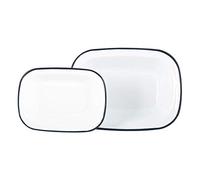Argon Tableware Enamel Pie Dish Set - 2 Piece - Navy Rim - Dishwasher Safe Pie Dishes Enamel Cookware Oblong Pie Dish Oven Tray Bakeware Pastry Casserole Roasting Tin