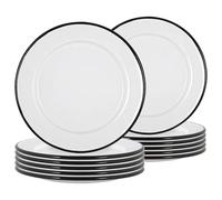 White Enamel Side Plates 20cm Pack of 12 Argon Tableware Black One Size
