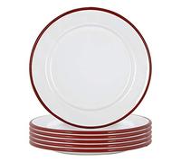 Argon Tableware Enamel Side Plates - 20cm (8inch) - Red - Set of 6 Small Dish Coloured Rim Dessert Plates Metal Enamel Tableware Dinner Set for Kitchen, Dining, Serving, Camping & Outdoor Use