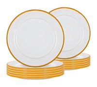 Argon Tableware Enamel Side Plates - 20cm (8inch) - Yellow - Set of 12 Small Dish Coloured Rim Dessert Plates Metal Enamel Tableware Dinner Set for Kitchen, Dining, Serving, Camping & Outdoor Use