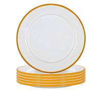 Argon Tableware Enamel Side Plates - 20cm (8inch) - Yellow - Set of 6 Small Dish Coloured Rim Dessert Plates Metal Enamel Tableware Dinner Set for Kitchen, Dining, Serving, Camping & Outdoor Use