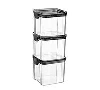 Argon Tableware Food Storage Containers - 700ml - Black - Pack of 3 - Airtight Reusable Stackable Freezer Storage Meal Prep Container Lunch Box with Clip-Lock Lid