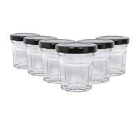 Argon Tableware Glass Jam Jars with Airtight Black Lids - 30ml - Pack of 6 - Empty Screw Top Kitchen Storage Jar for Food, Honey, Spice, Pickling, Preserving, Candle Making