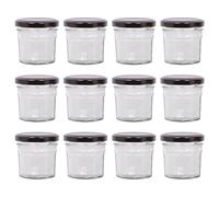 Argon Tableware Glass Jam Jars with Airtight Black Lids - 90ml - Pack of 12 - Empty Screw Top Kitchen Storage Jar for Food, Honey, Spice, Pickling, Preserving, Candle Making