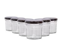 Argon Tableware Glass Jam Jars with Airtight Black Lids - 90ml - Pack of 6 - Empty Screw Top Kitchen Storage Jar for Food, Honey, Spice, Pickling, Preserving, Candle Making
