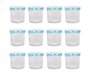 Argon Tableware Glass Jam Jars with Airtight Blue Gingham Lids - 130ml - Pack of 12 - Empty Screw Top Kitchen Storage Jar for Food, Honey, Spice, Pickling, Preserving, Candle Making