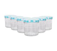 Argon Tableware Glass Jam Jars with Airtight Blue Gingham Lids - 130ml - Pack of 6 - Empty Screw Top Kitchen Storage Jar for Food, Honey, Spice, Pickling, Preserving, Candle Making