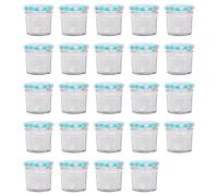 Argon Tableware Glass Jam Jars with Airtight Blue Gingham Lids - 90ml - Pack of 24 - Empty Screw Top Kitchen Storage Jar for Food, Honey, Spice, Pickling, Preserving, Candle Making