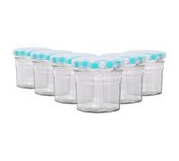 Argon Tableware Glass Jam Jars with Airtight Blue Gingham Lids - 90ml - Pack of 6 - Empty Screw Top Kitchen Storage Jar for Food, Honey, Spice, Pickling, Preserving, Candle Making