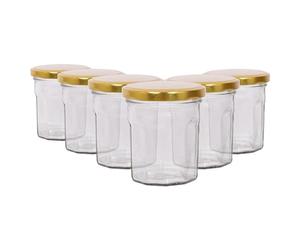Argon Tableware Glass Jam Jars with Airtight Gold Lids - 150ml - Pack of 6 - Empty Screw Top Kitchen Storage Jar for Food, Honey, Spice, Pickling, Preserving, Candle Making