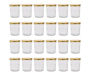Argon Tableware Glass Jam Jars with Airtight Gold Lids - 250ml - Pack of 24 - Empty Screw Top Kitchen Storage Jar for Food, Honey, Spice, Pickling, Preserving, Candle Making