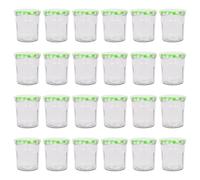 Argon Tableware Glass Jam Jars with Airtight Green Gingham Lids - 250ml - Pack of 24 - Empty Screw Top Kitchen Storage Jar for Food, Honey, Spice, Pickling, Preserving, Candle Making