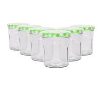 Argon Tableware Glass Jam Jars with Airtight Green Gingham Lids - 250ml - Pack of 6 - Empty Screw Top Kitchen Storage Jar for Food, Honey, Spice, Pickling, Preserving, Candle Making