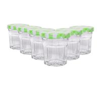 Argon Tableware Glass Jam Jars with Airtight Green Gingham Lids - 30ml - Pack of 6 - Empty Screw Top Kitchen Storage Jar for Food, Honey, Spice, Pickling, Preserving, Candle Making