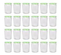 Argon Tableware Glass Jam Jars with Airtight Green Gingham Lids - 380ml - Pack of 24 - Empty Screw Top Kitchen Storage Jar for Food, Honey, Spice, Pickling, Preserving, Candle Making