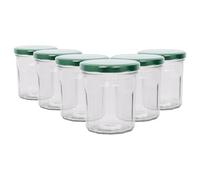 Argon Tableware Glass Jam Jars with Airtight Green Lids - 250ml - Pack of 6 - Empty Screw Top Kitchen Storage Jar for Food, Honey, Spice, Pickling, Preserving, Candle Making